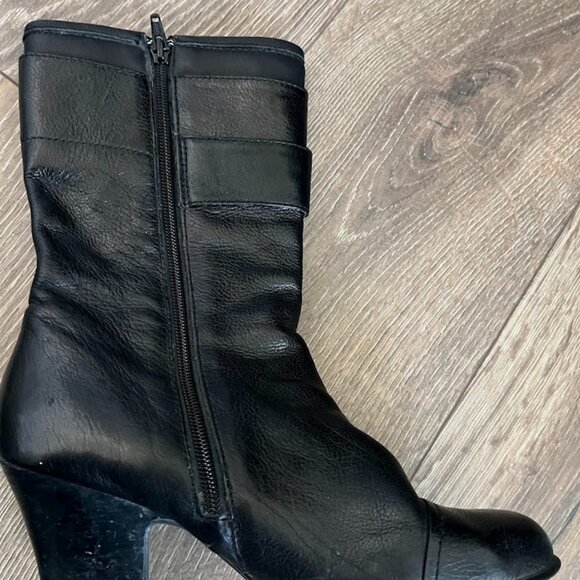 Born Black Crown Pratt Mid-Calf Block Heel Leather Side Zip Boots Size 8.5 - Picture 9 of 16